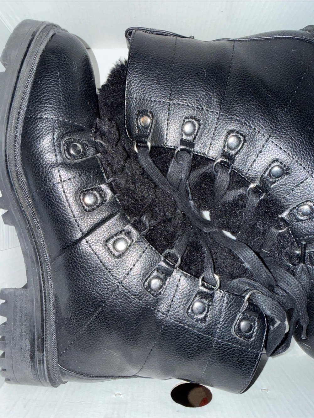 NINE WEST Weaton 3 Womens Shoes 8  Black Fashion Hiker LaceUp Combat Boots